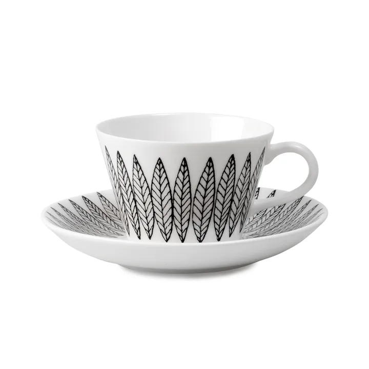 Svart Salix Kaffee-Set, Kegel - Kaffeetasse + Untersetzer - Gustafsbergs Porslinsfabrik