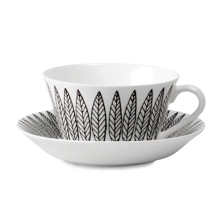 Svart Salix Tee-Set, Kegel - Teetasse + Untersetzer - Gustafsbergs Porslinsfabrik