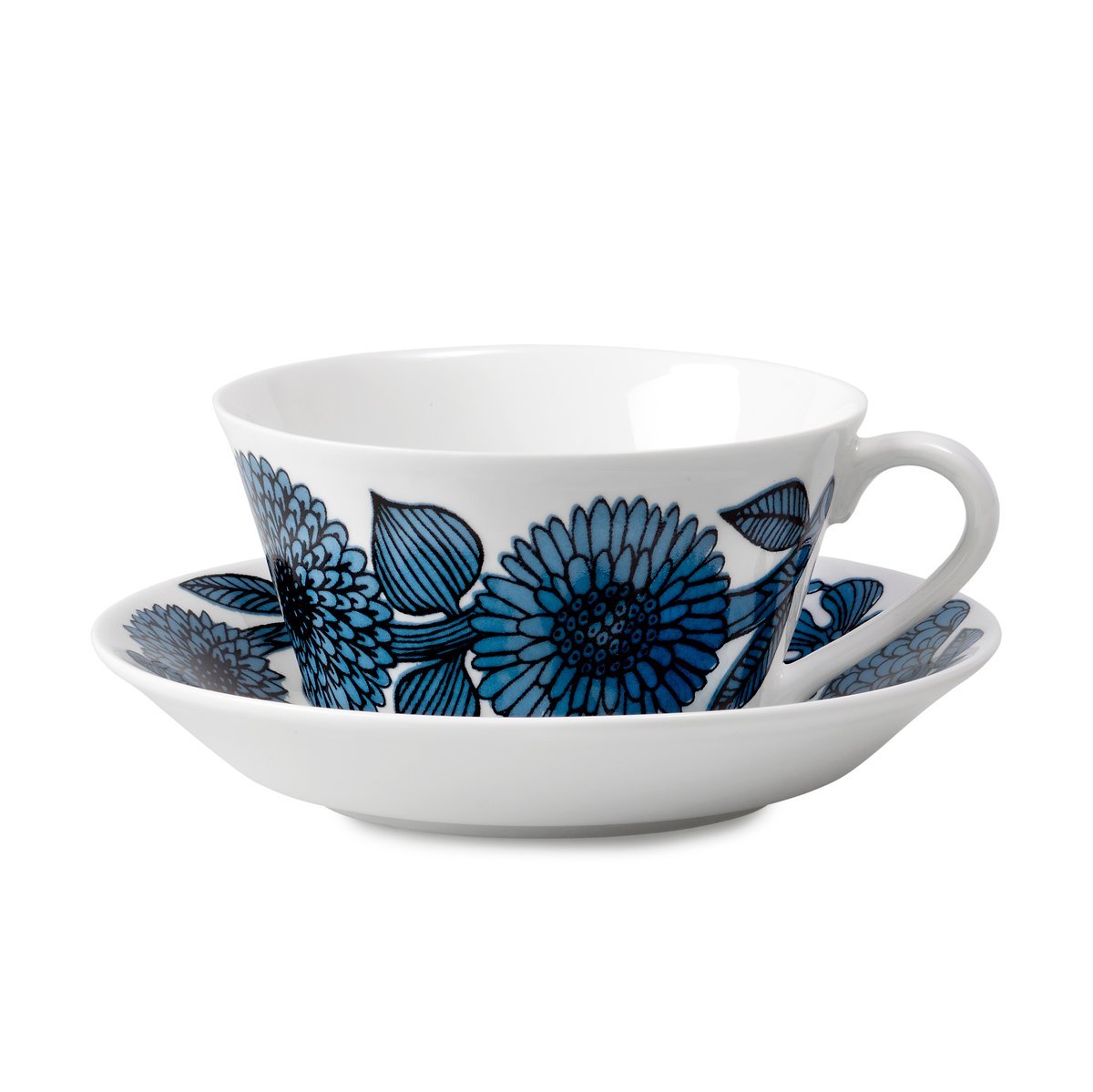 Gustavsbergs Porslinsfabrik Blå Aster Tee-Set, Rund Teetasse + Untersetzer