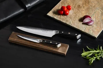 Damascus by Hâws Koch- & Universalmesserset 2-teilig - Schwarz-rostfreier Stahl - Hâws