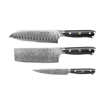 Damascus By Hâws Messer-Set 3-teilig - Schwarz-rostfreier Stahl - Hâws