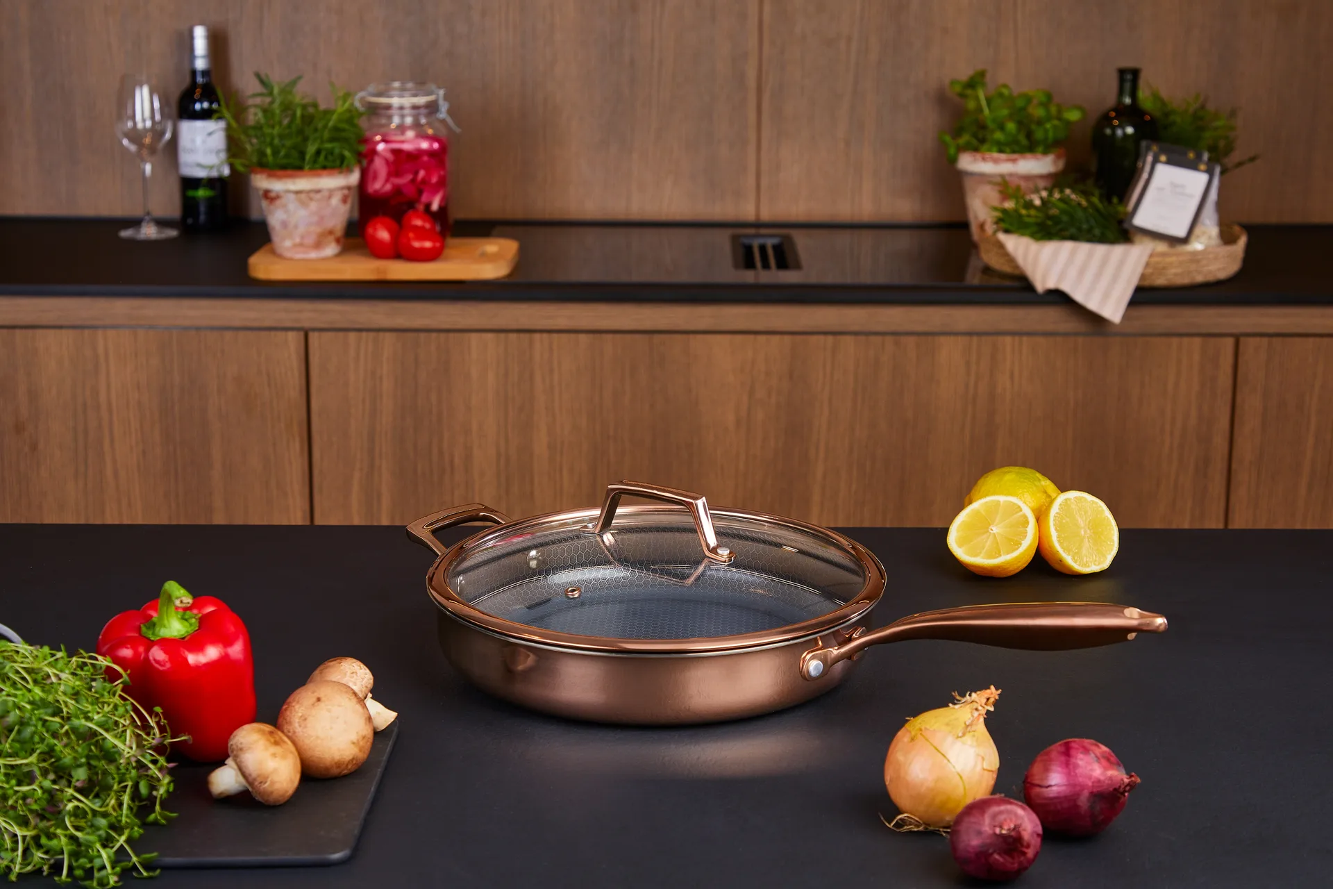 Hâws Santo Bratpfanne mit Deckel Hybrid Coating, Rose Gold Hâws