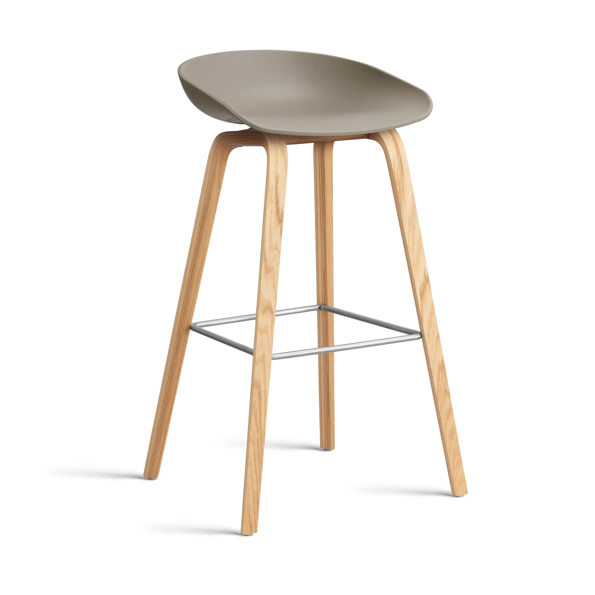 About a Stool 32 High Barhocker lackiertes Eichen­gestell 2.0, Khaki-Edelstahlstütze HAY