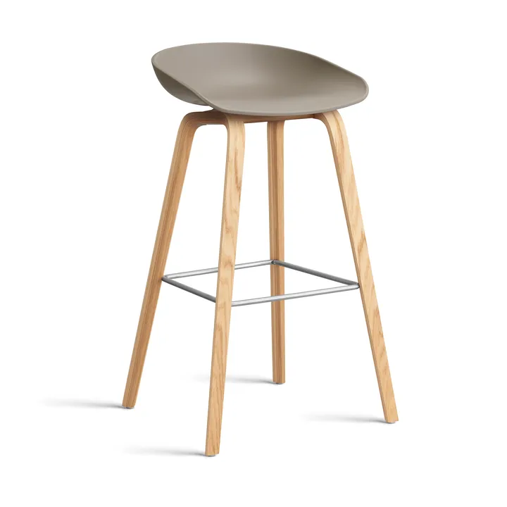 About a Stool 32 High Barhocker lackiertes Eichen­gestell 2.0 - Khaki-Edelstahlstütze - HAY