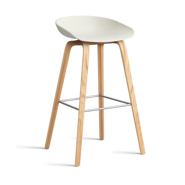 About a Stool 32 High Barhocker lackiertes Eichen­gestell 2.0 - Melange cream-Edelstahlstütze - HAY
