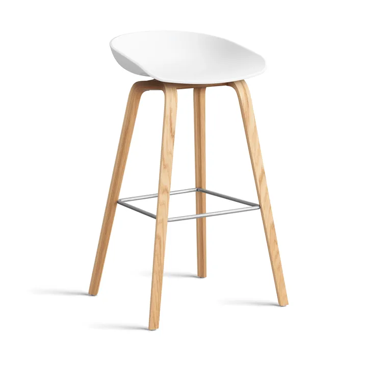 About a Stool 32 High Barhocker lackiertes Eichen­gestell 2.0 - Weiß-Edelstahlstütze - HAY