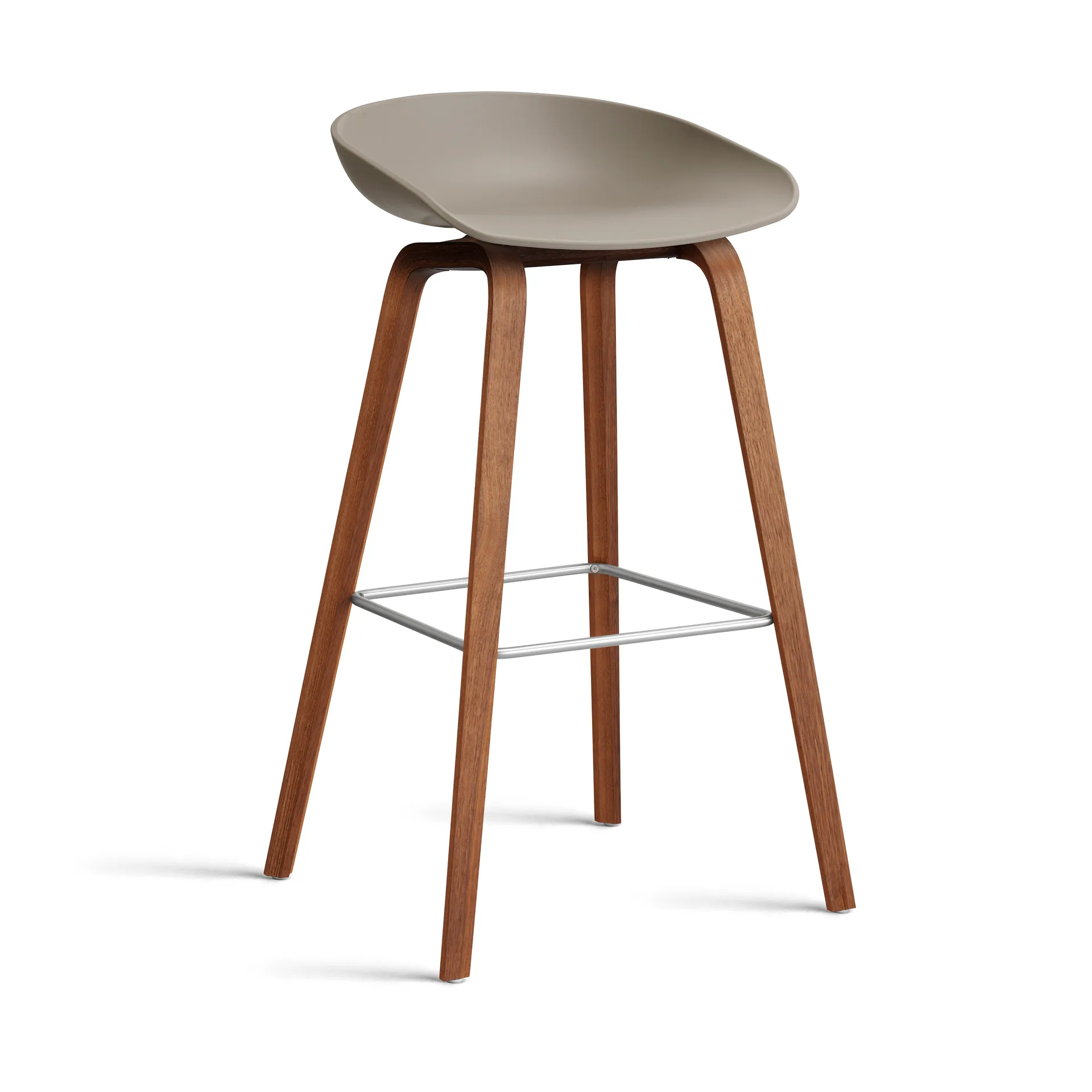 About a Stool 32 High Barhocker Walnussgestell 2.0, Khaki-Edelstahlstütze HAY