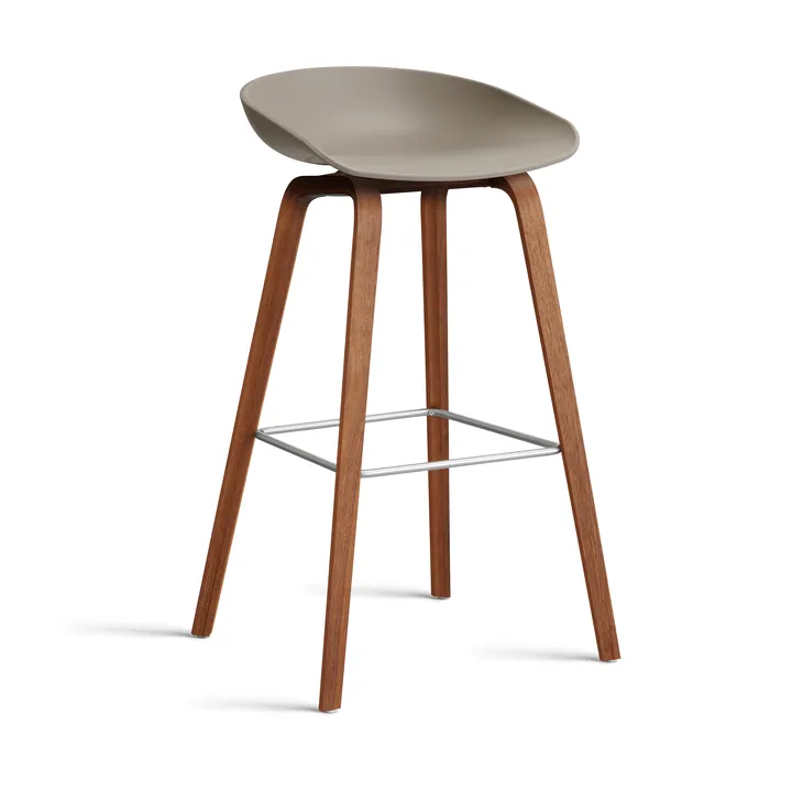 About a Stool 32 High Barhocker Walnussgestell 2.0 - Khaki-Edelstahlstütze - HAY