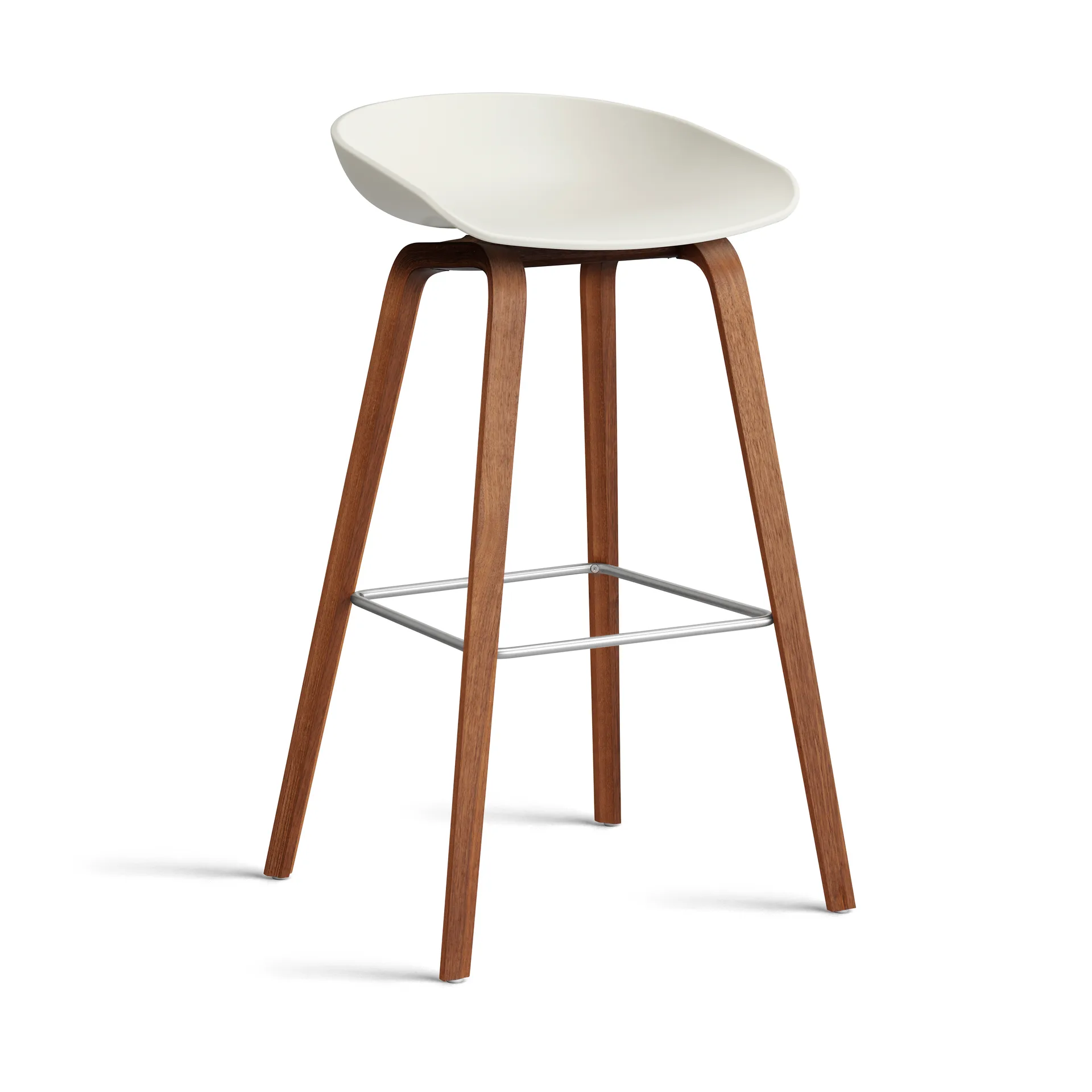 About a Stool 32 High Barhocker Walnussgestell 2.0, Melange cream-Edelstahlstütze HAY