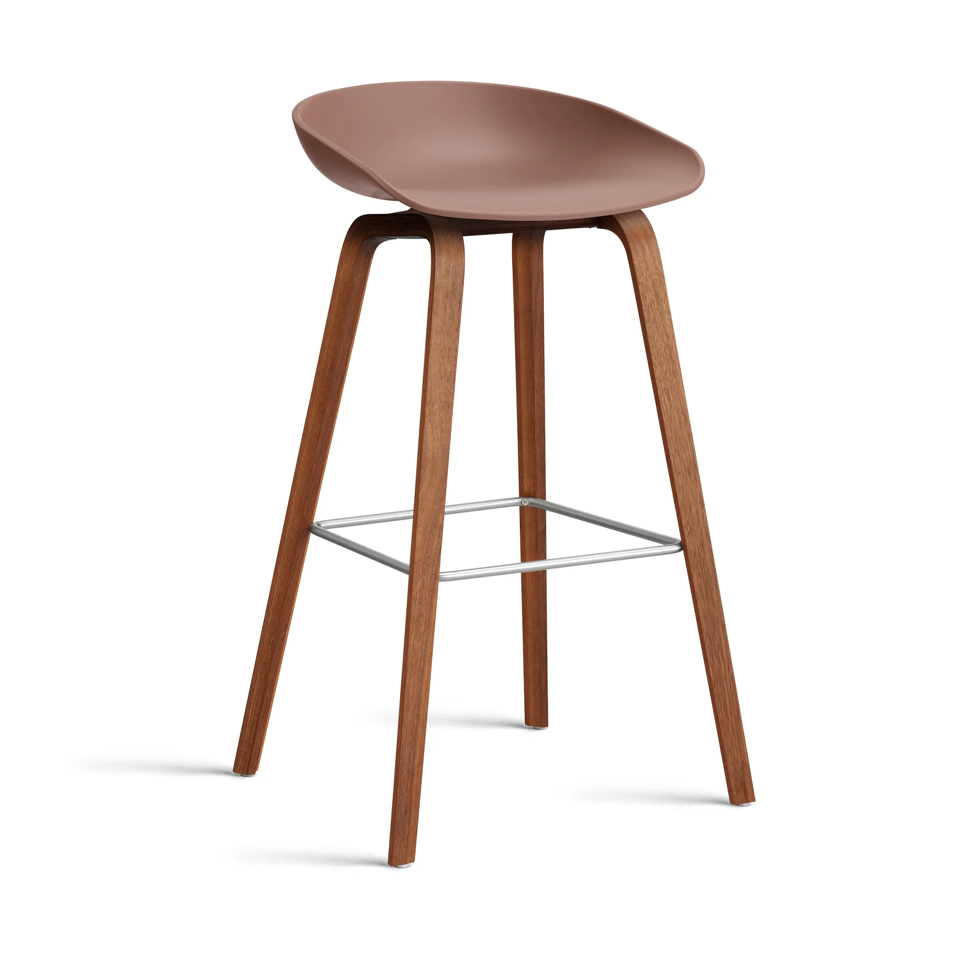 About a Stool 32 High Barhocker Walnussgestell 2.0, Soft brick-Edelstahlstütze HAY