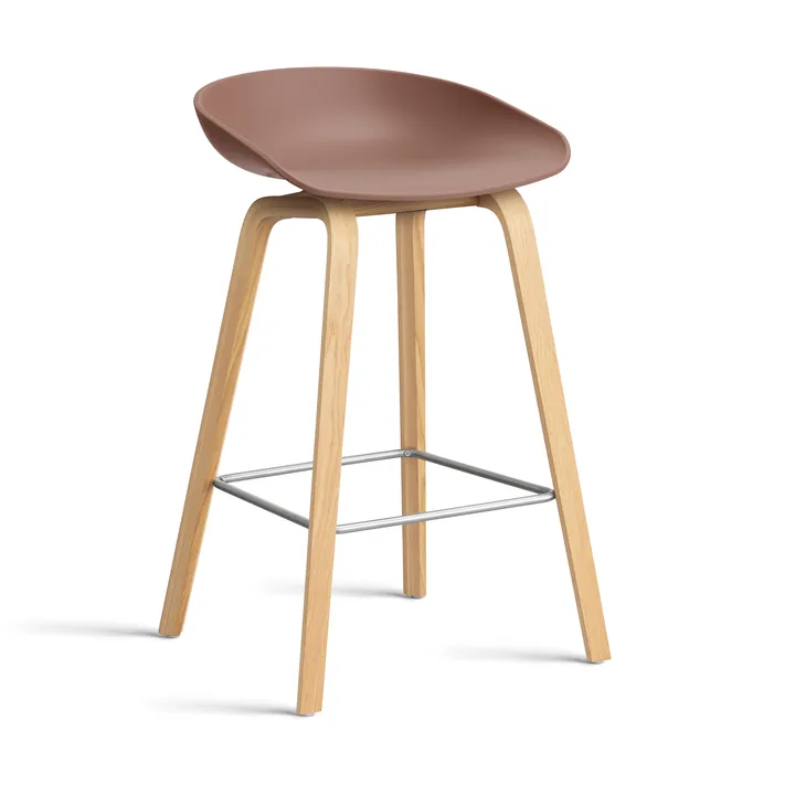 About a Stool 32 Low Barhocker lackiertes Eichengestell 2.0 - Soft brick-Edelstahlstütze - HAY