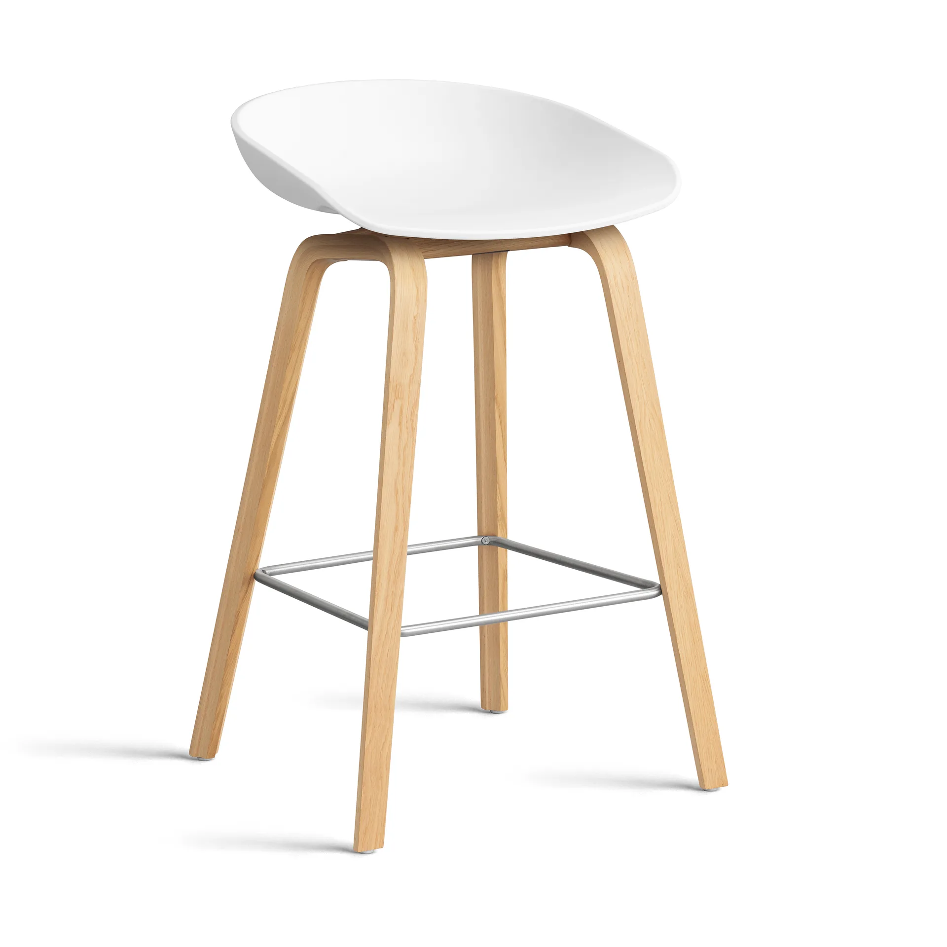 About a Stool 32 Low Barhocker lackiertes Eichengestell 2.0, Weiß-Edelstahlstütze HAY
