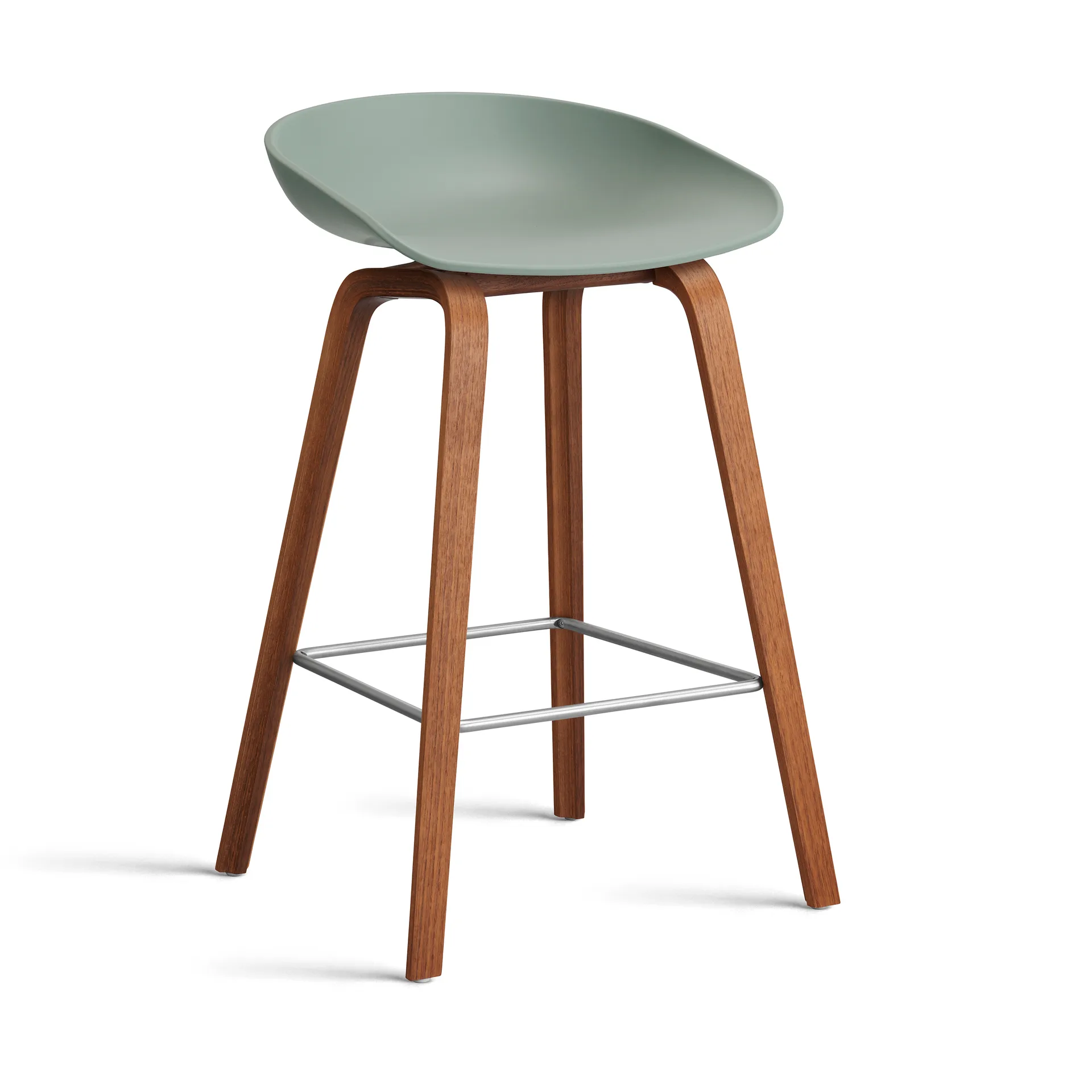 About a Stool 32 Low Barhocker Walnussgestell 2.0, Fall green-Edelstahlstütze HAY