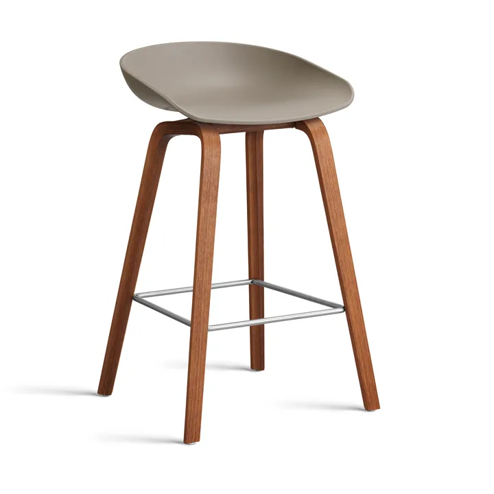 About a Stool 32 Low Barhocker Walnussgestell 2.0 - Khaki-Edelstahlstütze - HAY