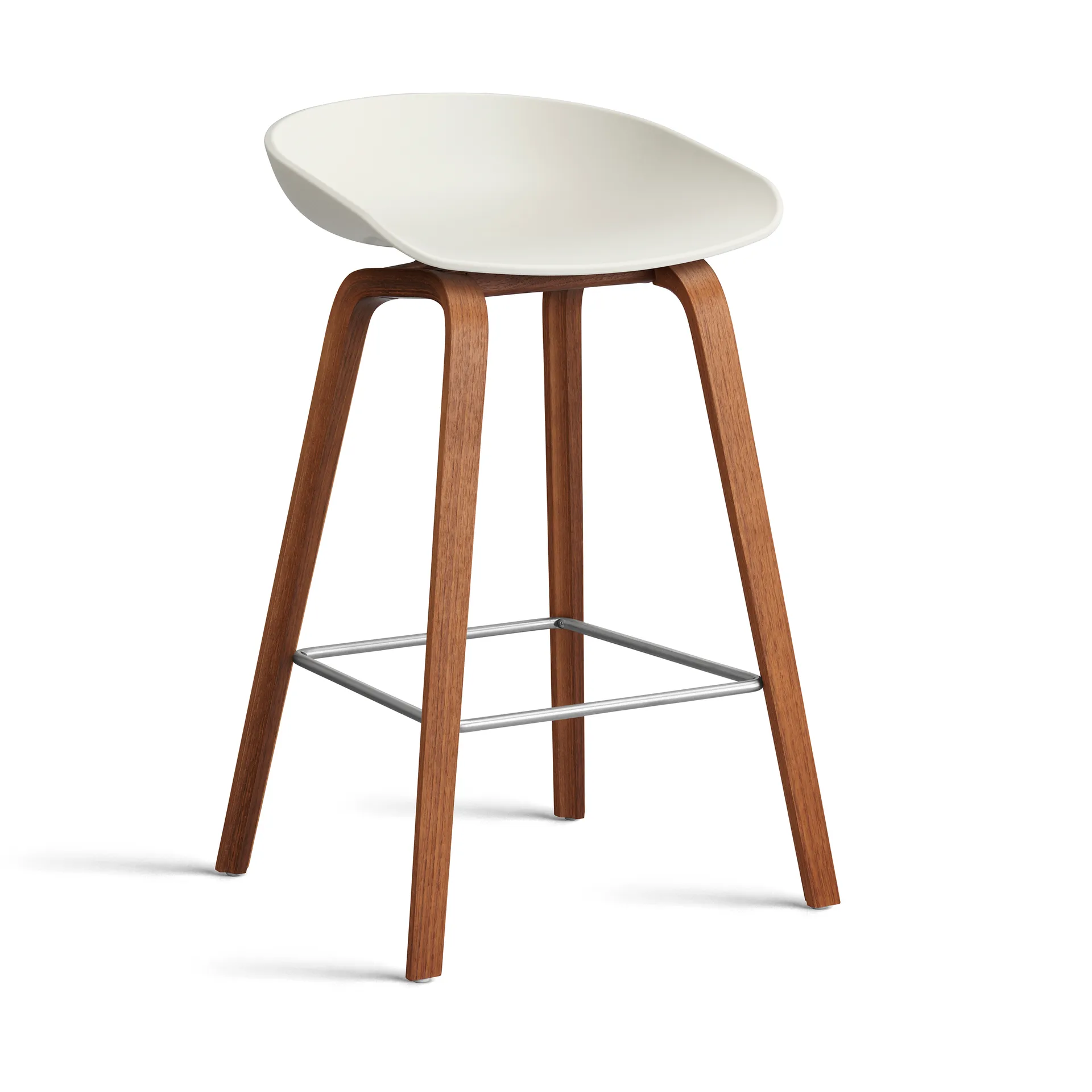 About a Stool 32 Low Barhocker Walnussgestell 2.0, Melange cream-Edelstahlstütze HAY