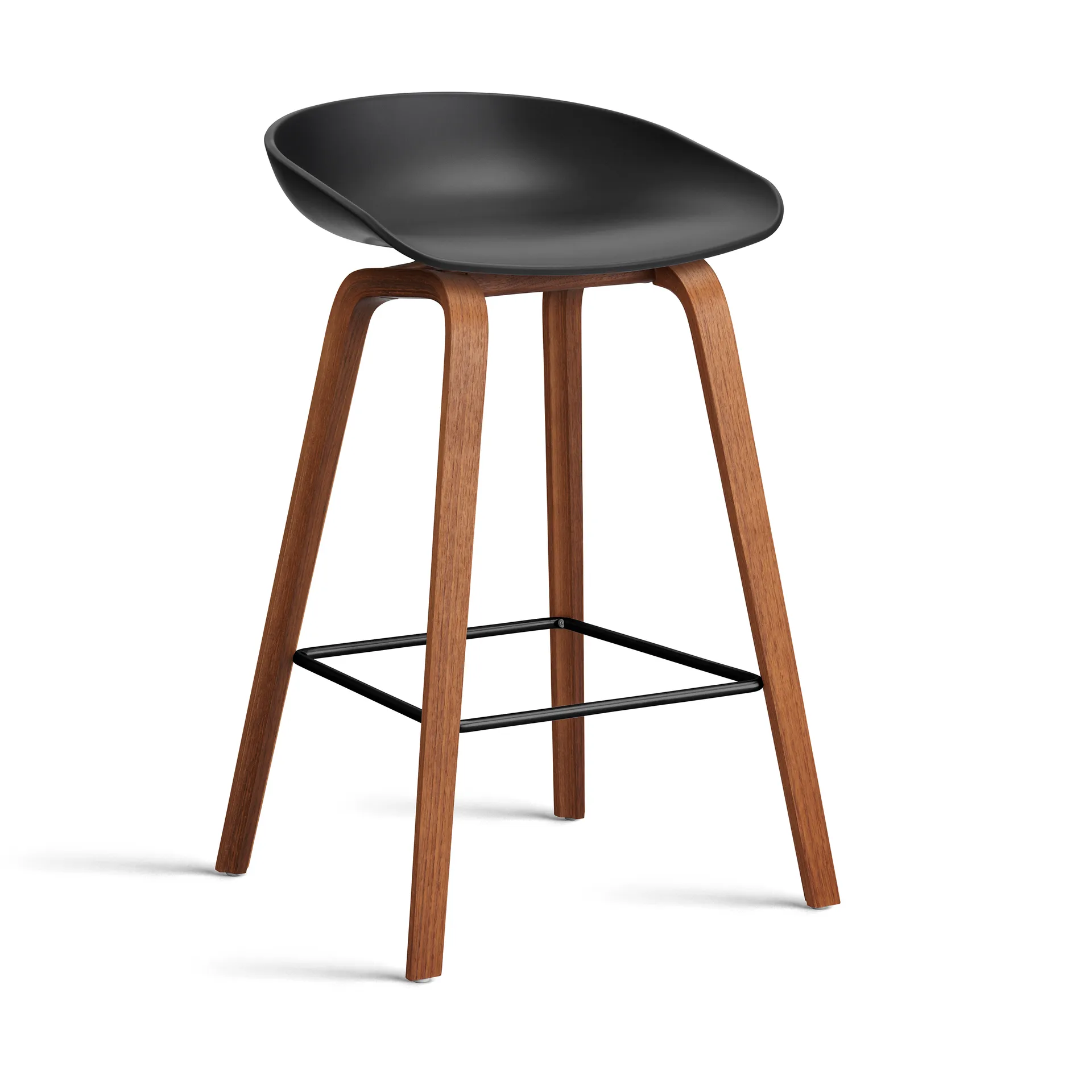 About a Stool 32 Low Barhocker Walnussgestell 2.0, Schwarz-schwarz Stahlstütze HAY