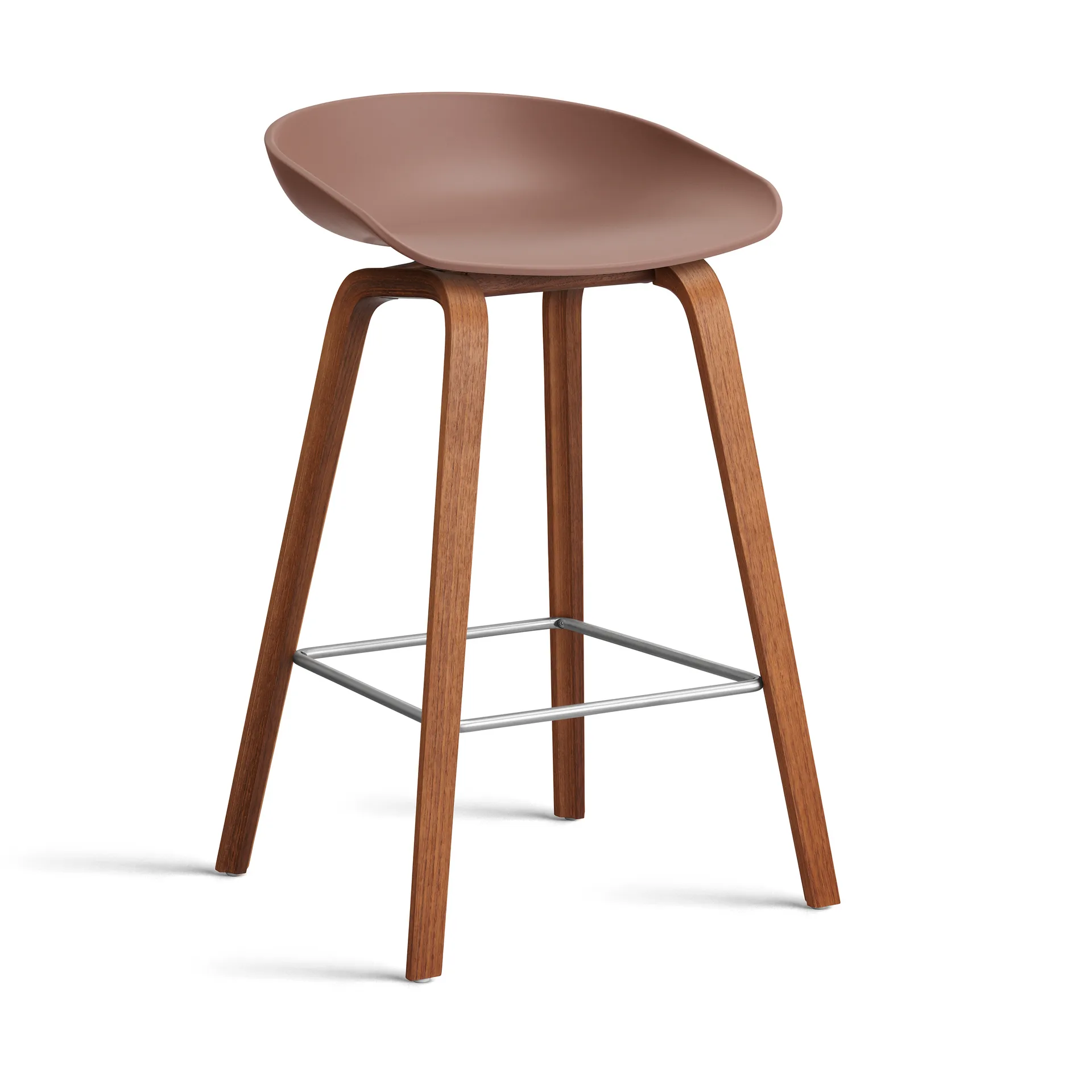 About a Stool 32 Low Barhocker Walnussgestell 2.0, Soft brick-Edelstahlstütze HAY