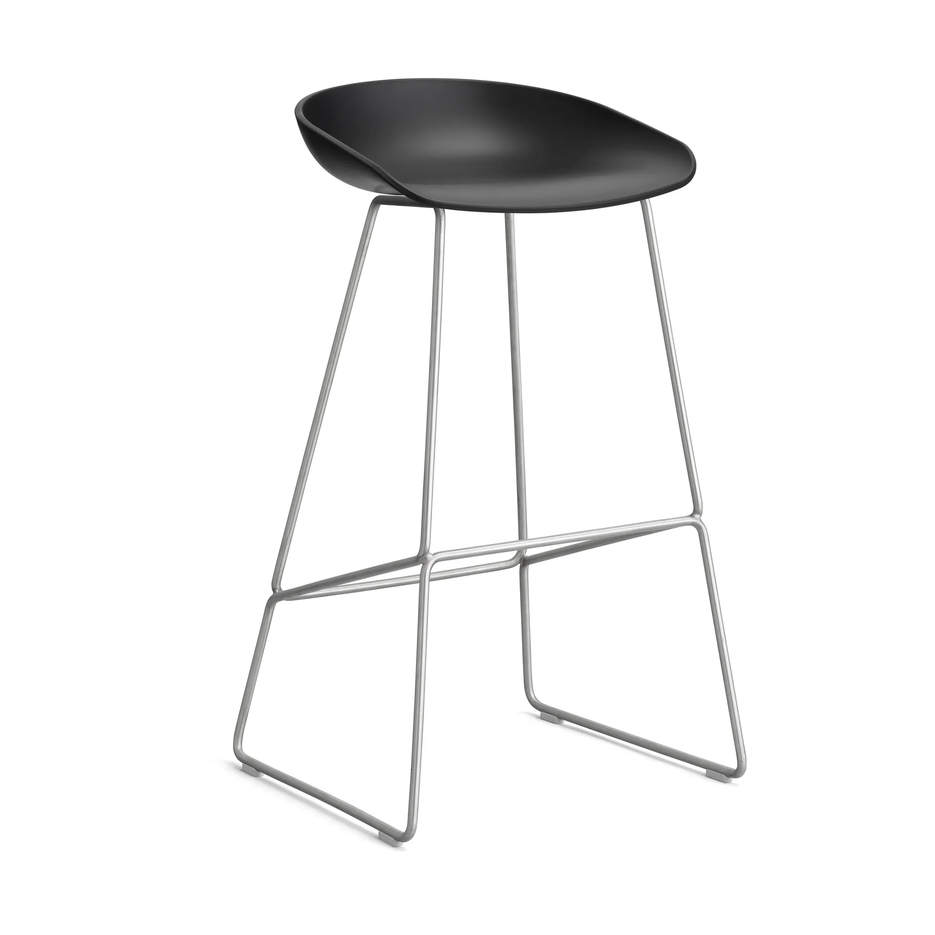 About a Stool 38 High Barhocker 2.0, Schwarz-Edelstahlgestell HAY