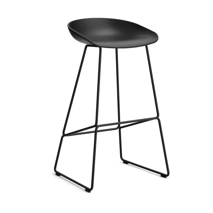 About a Stool 38 High Barhocker 2.0 - Schwarz-schwarzes Stahlgestell - HAY