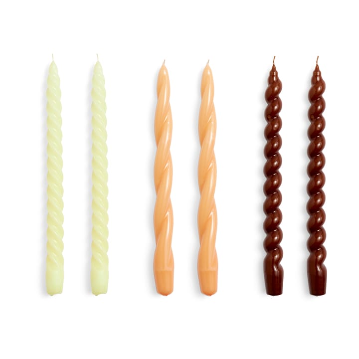 Candle Long Twist/Spiral Kerze mix 6er Pack - Dark peach-brown - HAY