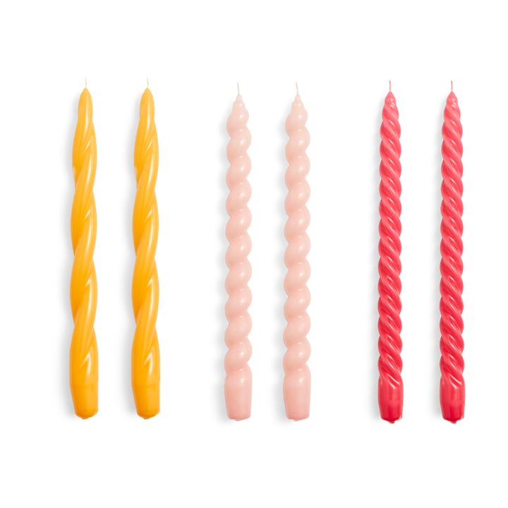 Candle Long Twist/Spiral Kerze mix 6er Pack - Rose-raspberry - HAY