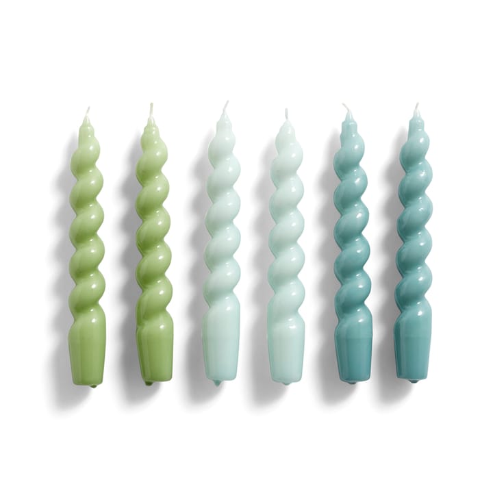 Candle Spiral Kerze 6er Pack - Green-arctic blue-teal - HAY
