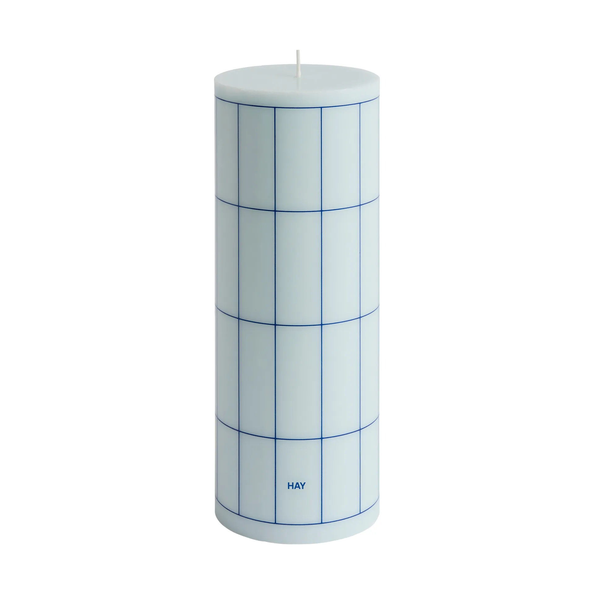 Column Candle Blockkerze large 25 cm, Light blue-blue Grid Check HAY