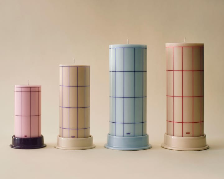 Column Candle Blockkerze large 25 cm, Light blue-blue Grid Check HAY