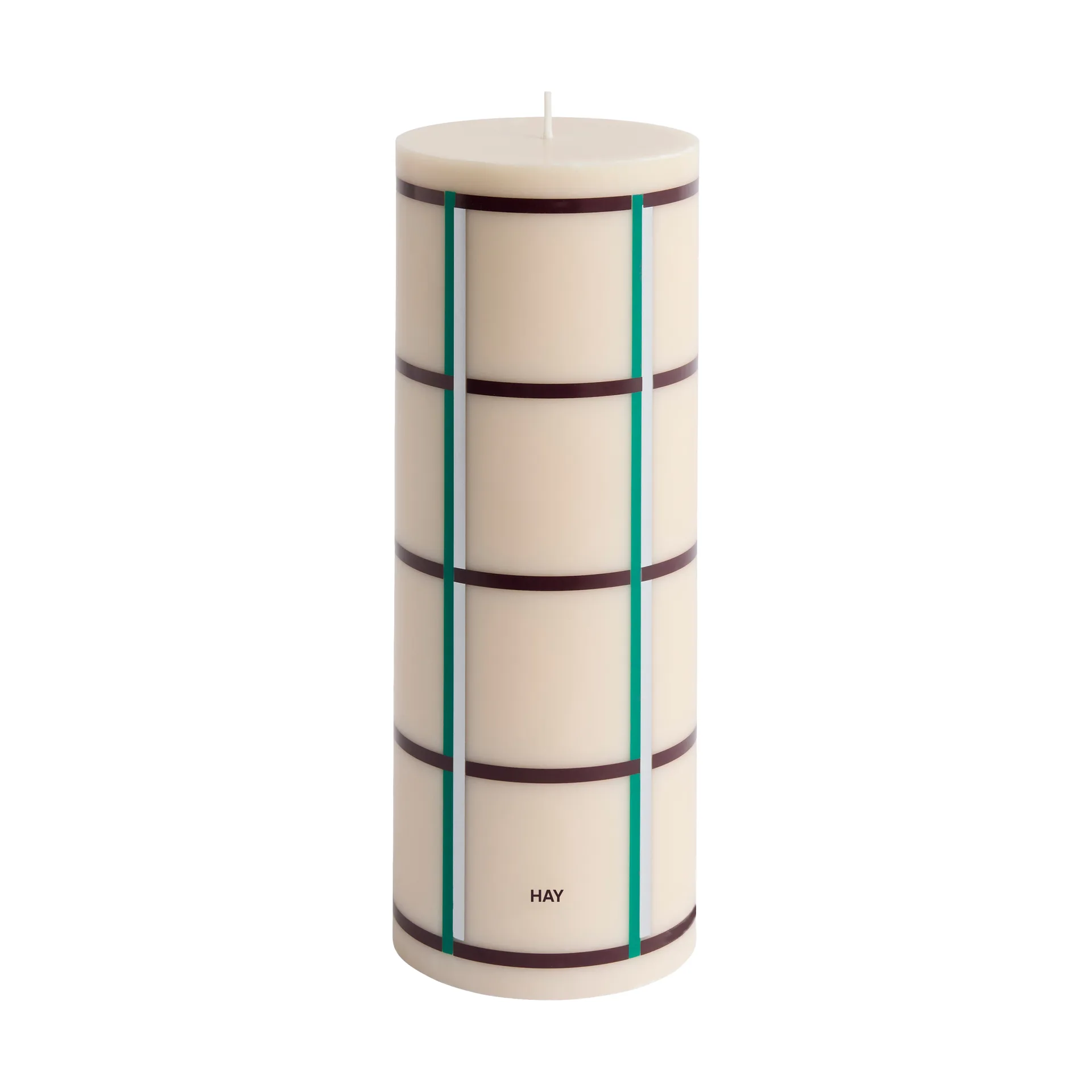 Column Candle Blockkerze large 25 cm, Off white-green bordeaux-silver HAY