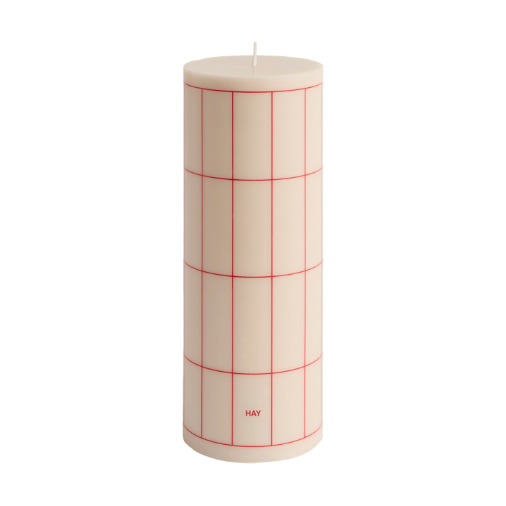 Column Candle Blockkerze large 25 cm - Off white-red grid check - HAY