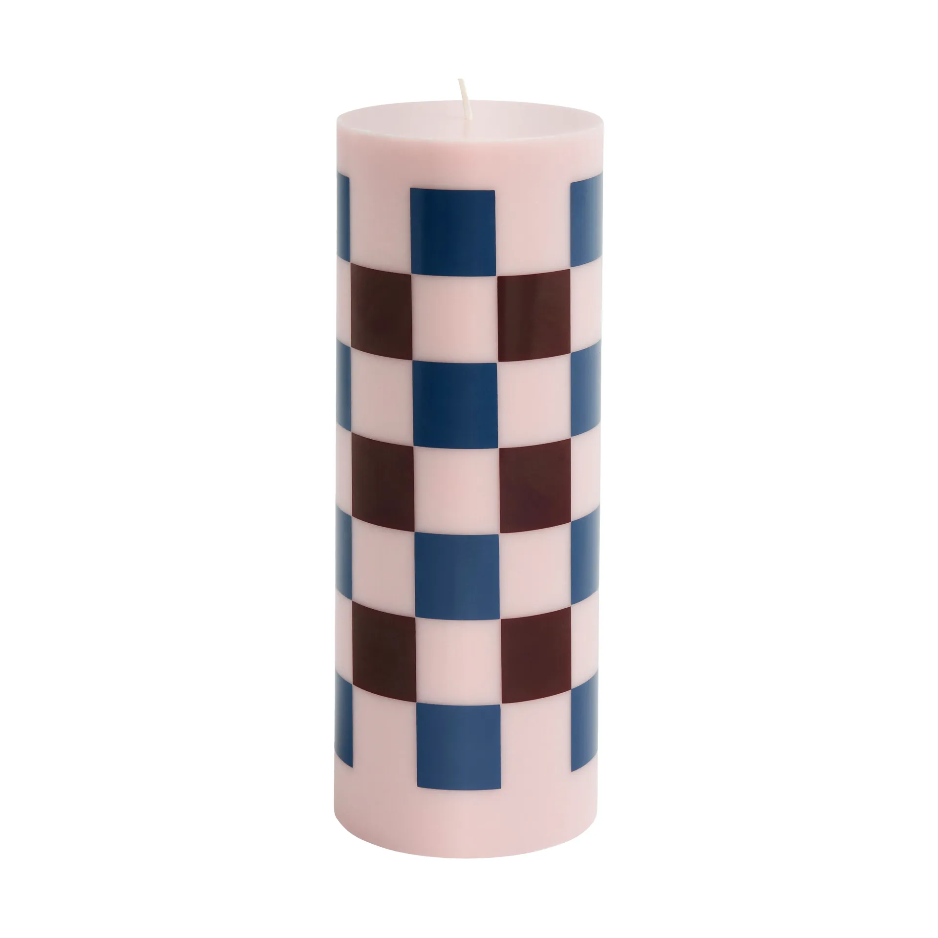 Column Candle Blockkerze large 25 cm, Pink-bordeaux-dark blue check HAY