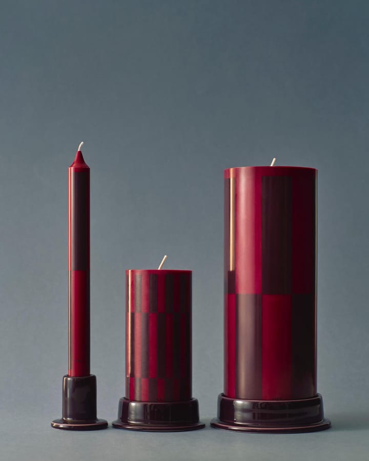 Column Candle Blockkerze large 25 cm, Wine-bordeaux large check HAY