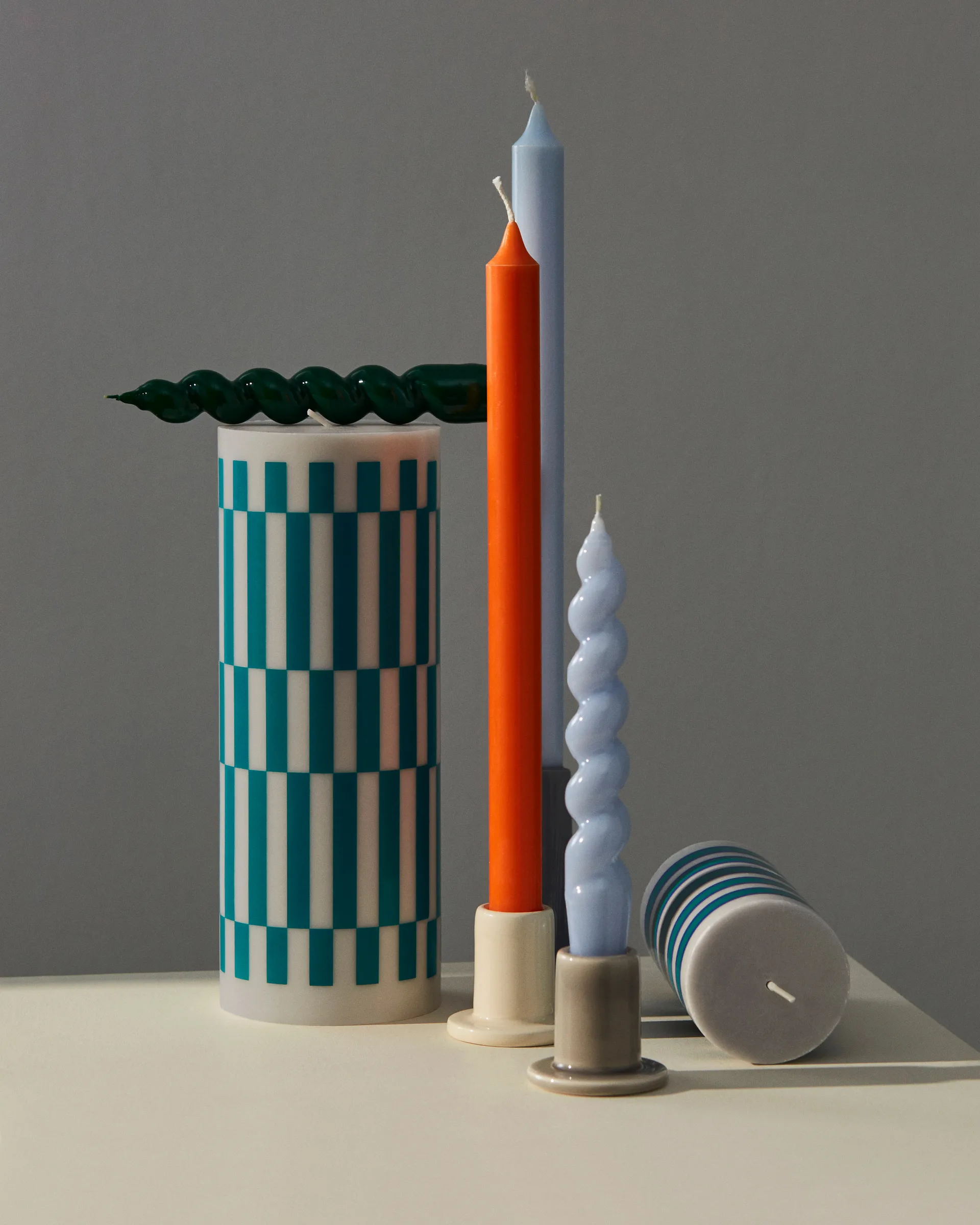 Column Candle Blockkerze large 25cm, Light grey-green HAY