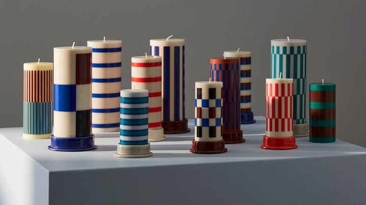 Column Candle Blockkerze large 25cm, Off white-brown-black-blue HAY