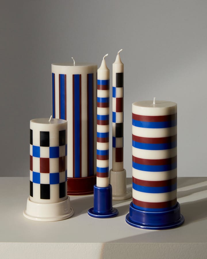 Column Candle Blockkerze large 25cm, Off white-brown-blue HAY