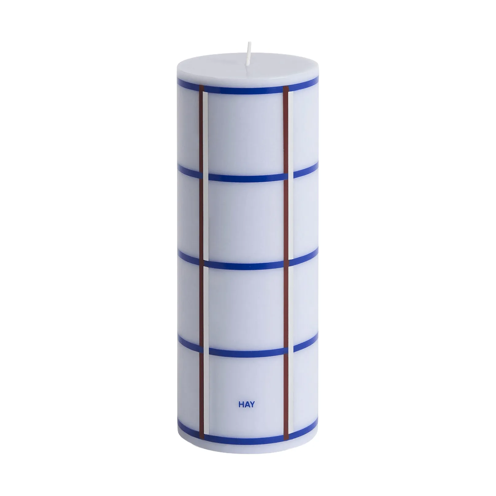 Column Candle Blockkerze medium 20 cm, Light blue, blue, bordeaux and silver HAY