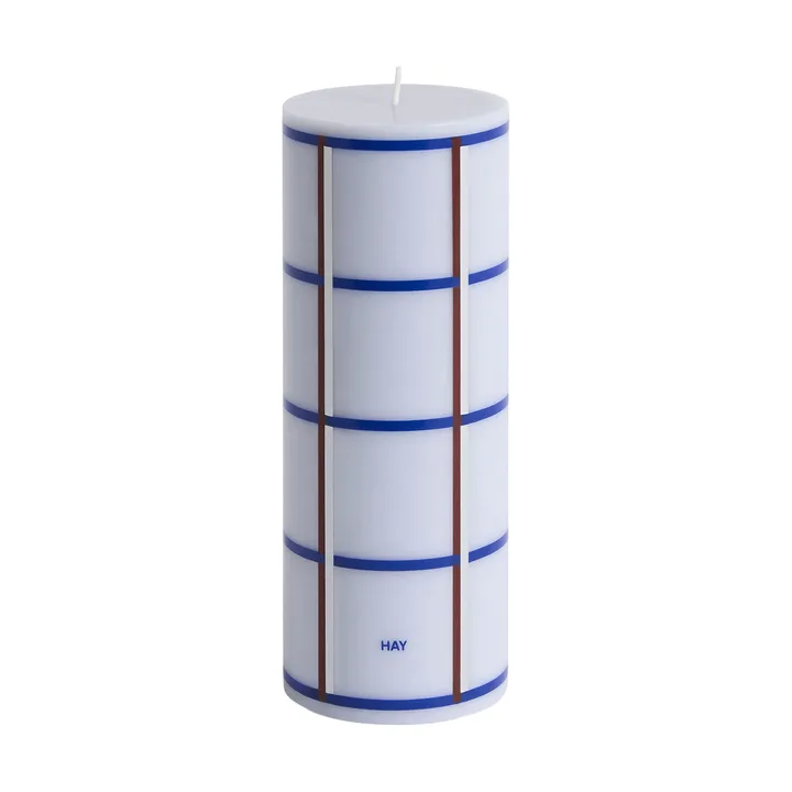 Column Candle Blockkerze medium 20 cm - Light blue, blue, bordeaux and silver - HAY