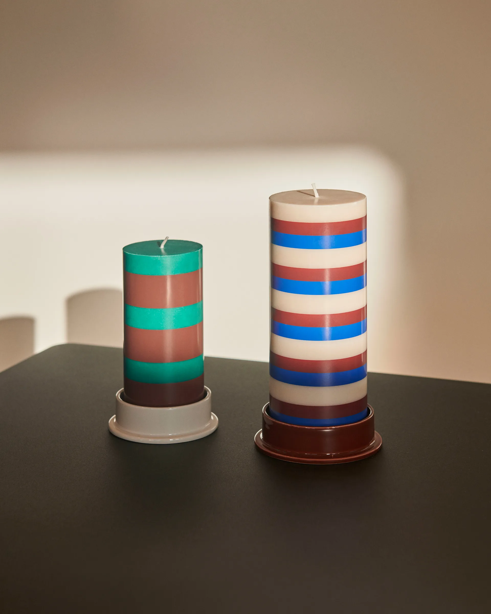 Column Candle Blockkerze medium 20 cm, Off white-brown-blue HAY