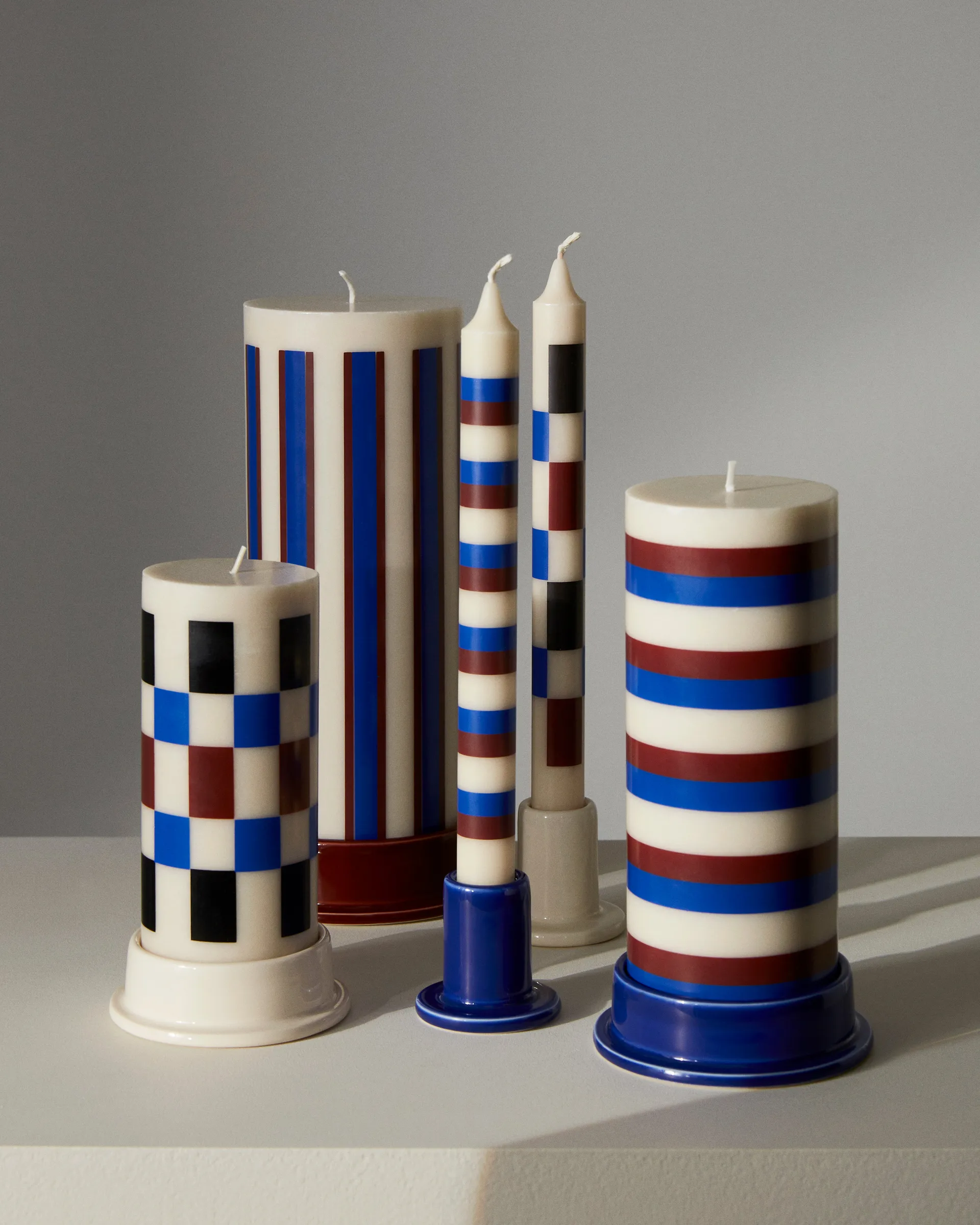Column Candle Blockkerze medium 20 cm, Off white-brown-blue HAY