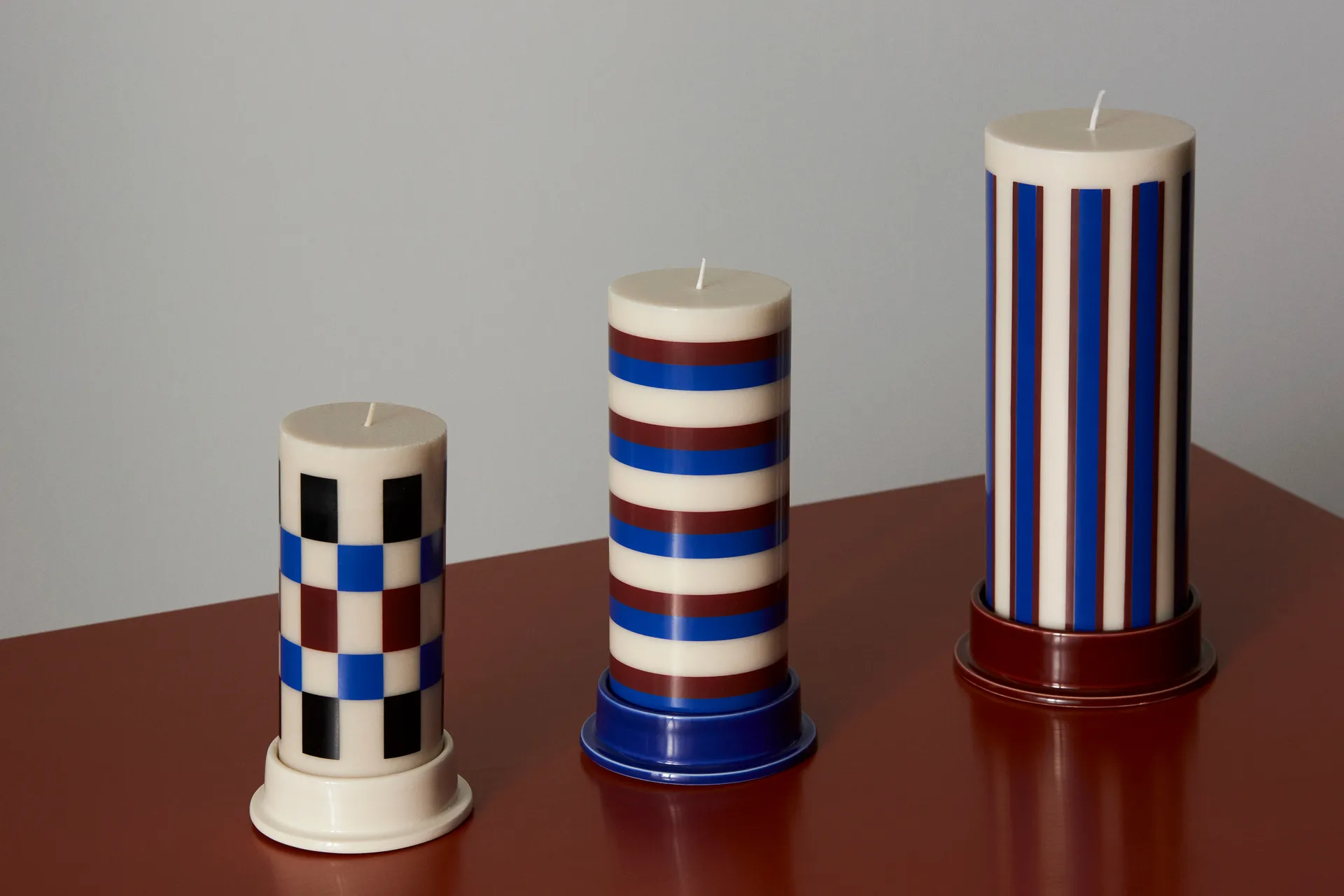 Column Candle Blockkerze medium 20 cm, Off white-brown-blue HAY