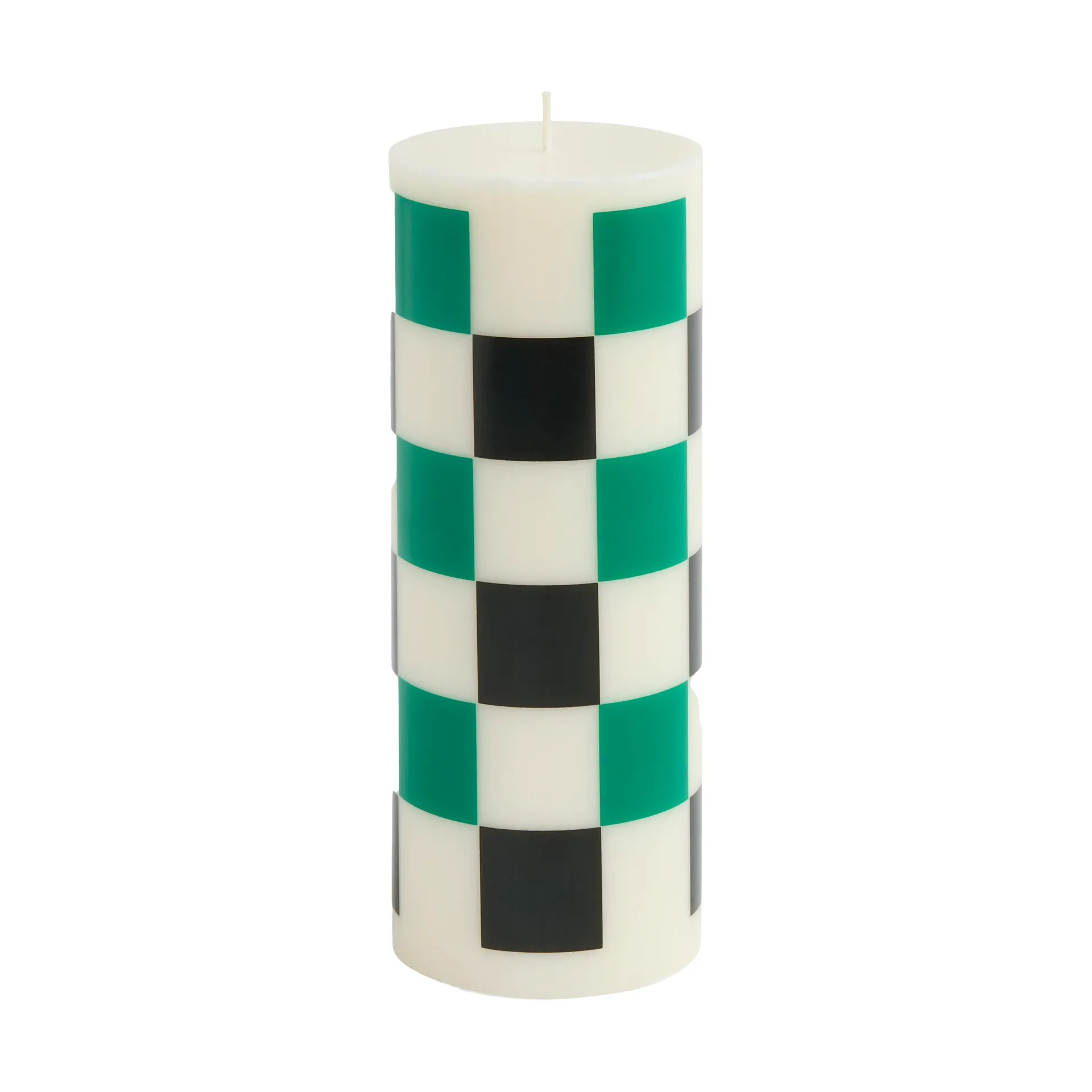 Column Candle Blockkerze Medium 20 cm, Off white-green-black check HAY