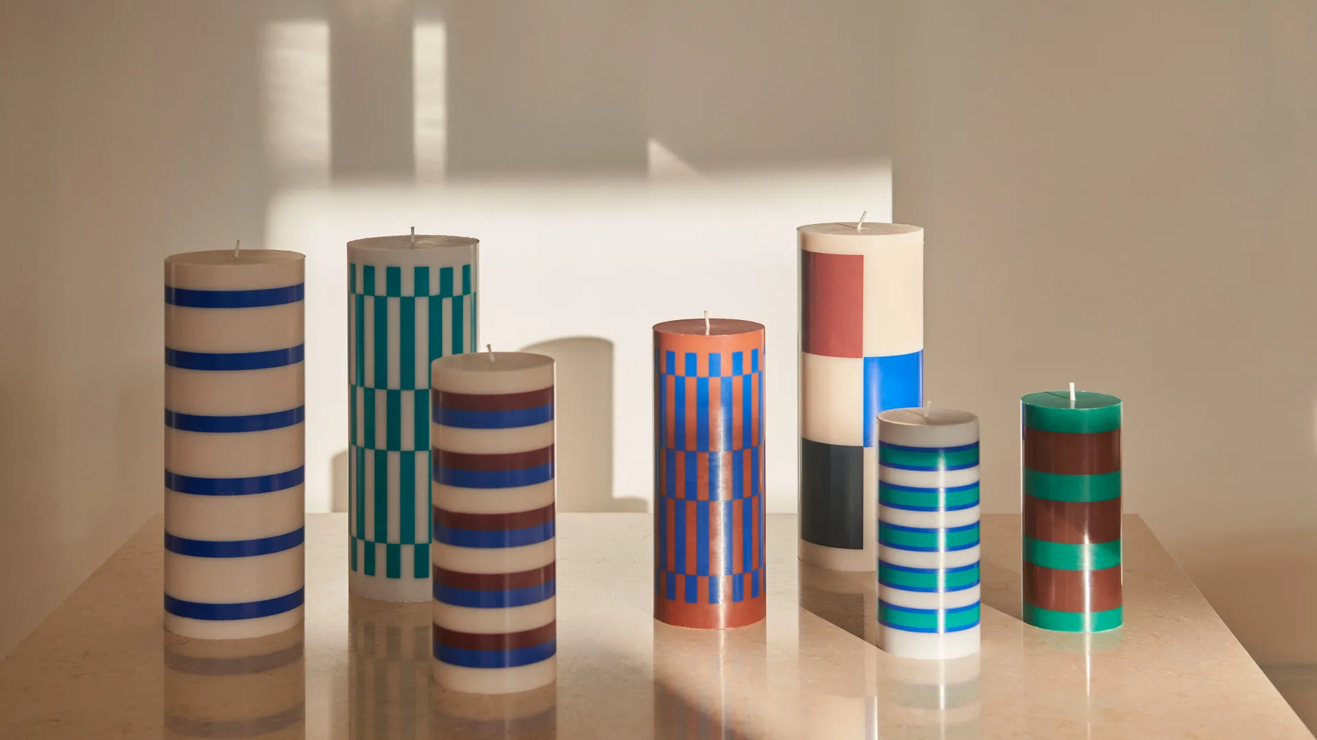 Column Candle Blockkerze medium 20cm, Brown-blue HAY