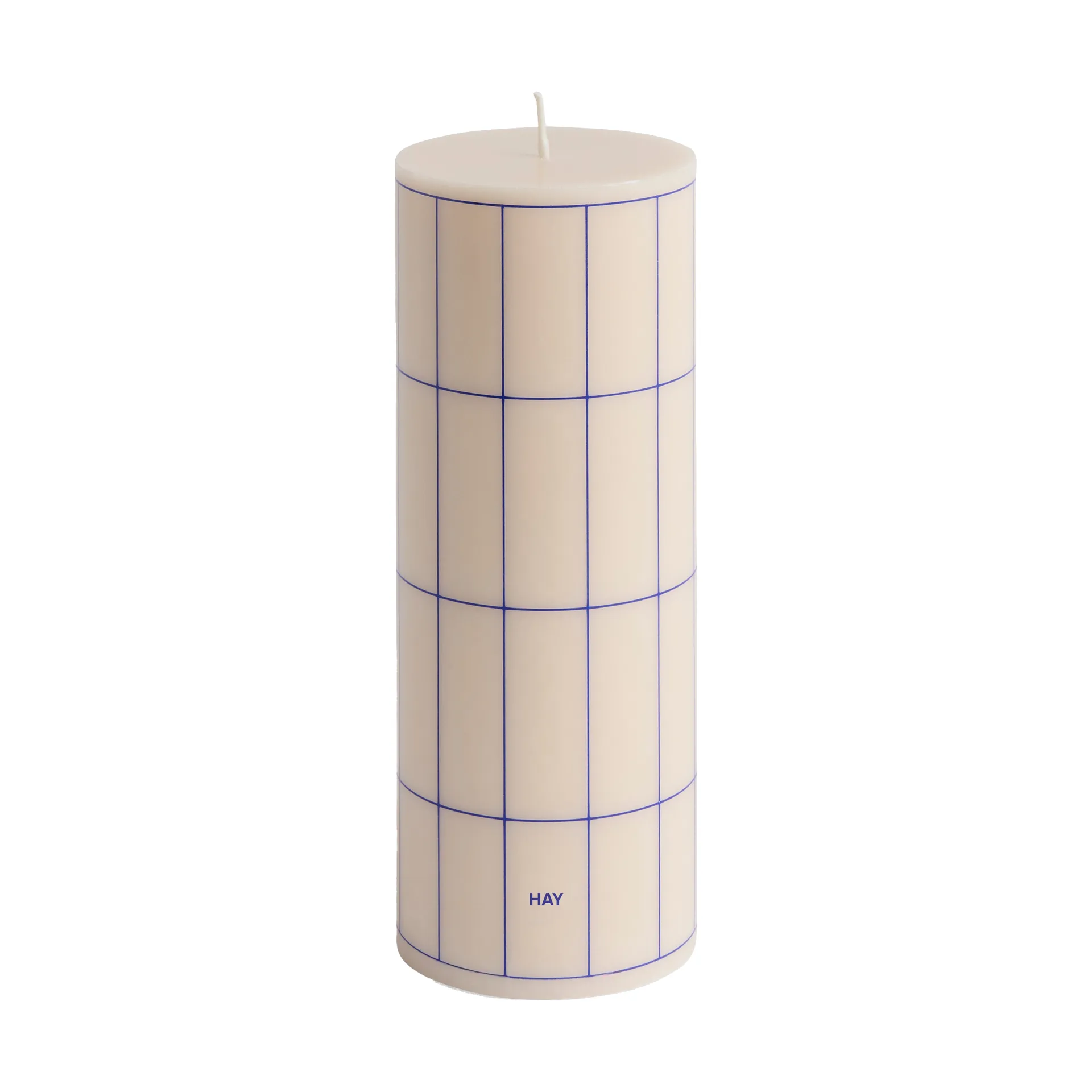 Column Candle Blockkerze medium 20cm, Off white-blue grid check HAY