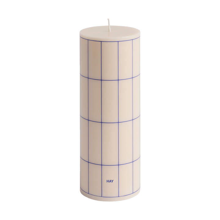 Column Candle Blockkerze medium 20cm - Off white-blue grid check - HAY