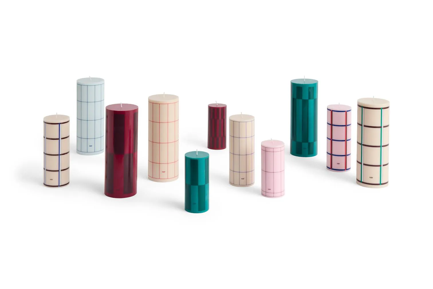 Column Candle Blockkerze medium 20cm, Off white-brown-blue HAY
