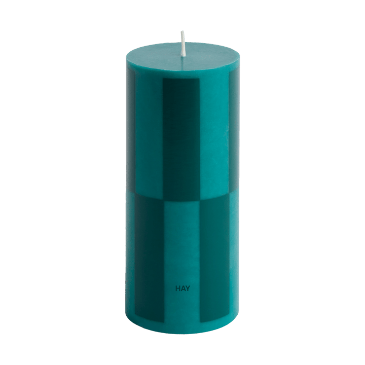 Column Candle Blockkerze small 15cm - Green-dark green large check - HAY