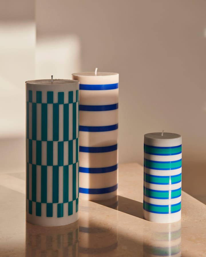 Column Candle Blockkerze small 15cm, Light grey-blue-green HAY