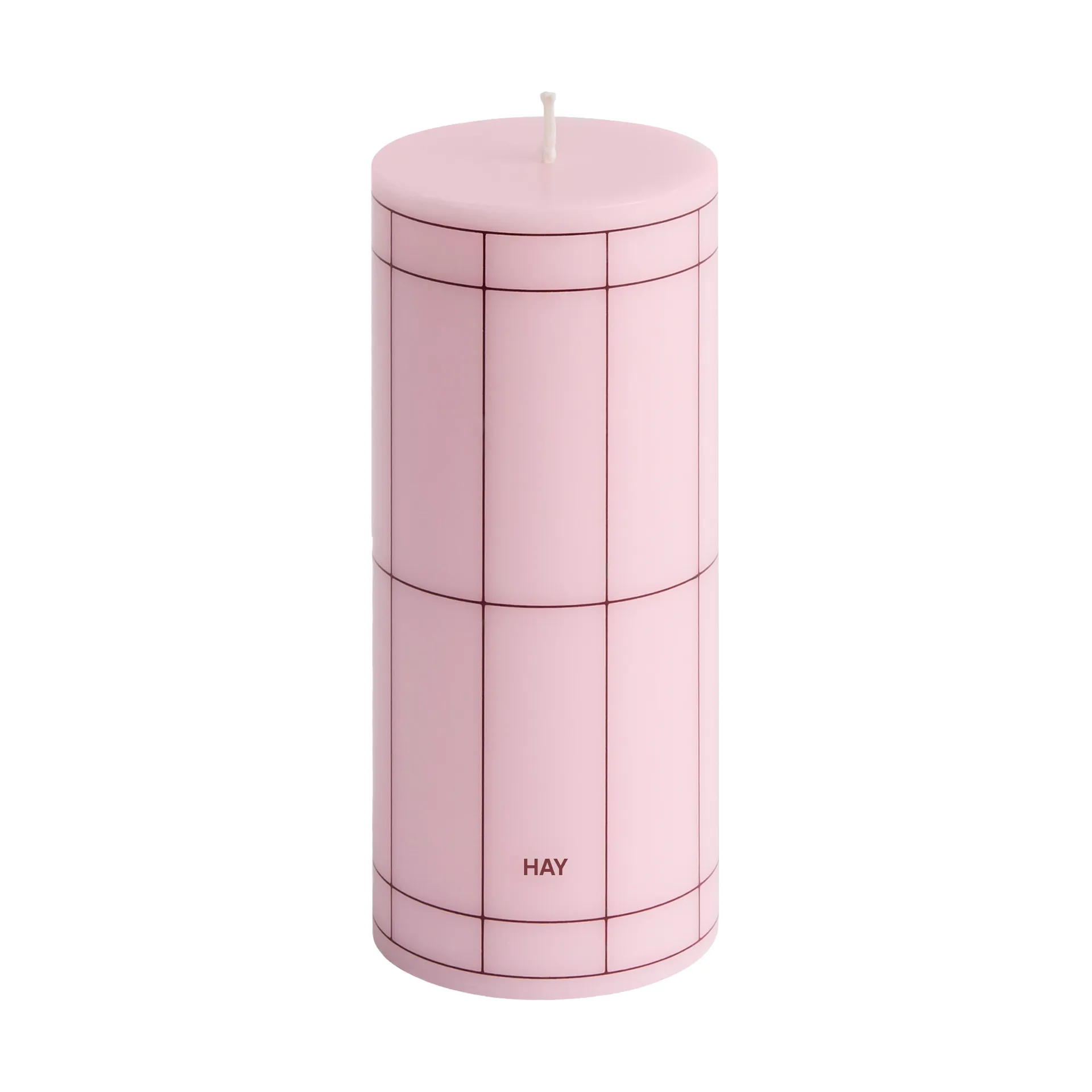 Column Candle Blockkerze small 15cm, Light pink-bordeaux grid HAY