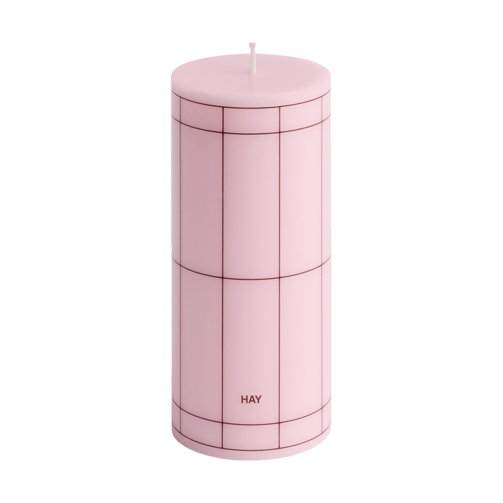 Column Candle Blockkerze small 15cm - Light pink-bordeaux grid - HAY