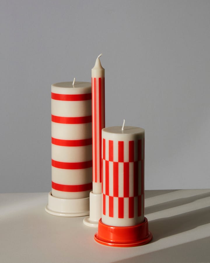 Column Candle Blockkerze small 15cm, Off white-red HAY
